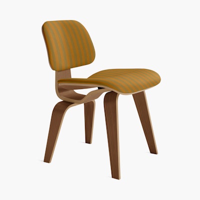 Eames Molded Plywood Dining Chair Wood Base (DCW) - Upholstered,  Walnut,  Toostripe,  Ochre Dark and Sienna