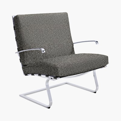 Tugendhat Chair in Modern Tweed,  Tailor with belting in Belting Leather,  Black and chrome frame