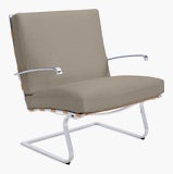 Tugendhat Chair in Cato,  Sand with belting in Belting Leather,  Tan and chrome frame