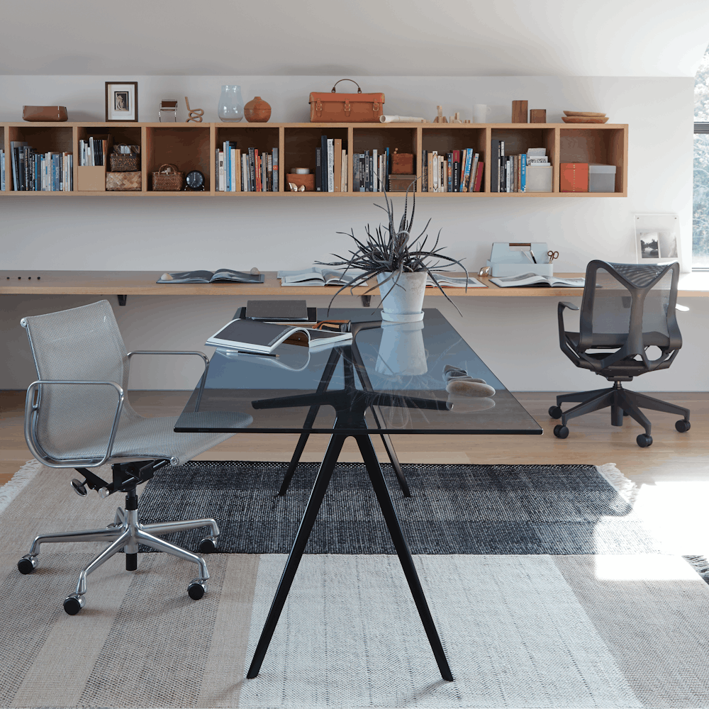 Baguette Table as desk with Eames Aluminbum group