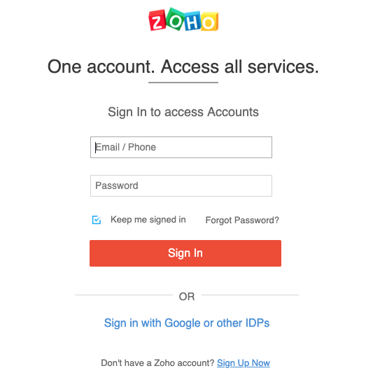 Open your Zoho account